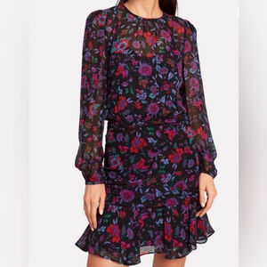 Veronica Beard Robin Floral 100% Silk Mini Dress In Black Multi Size 10